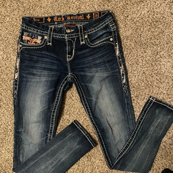 Rock Revival Women’s Dark Blue Skinny Jeans with Embellished Back Pockets 26 - Picture 2 of 2